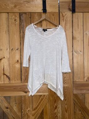 Lightweight Cream Knit Tunic with Lace Pocket Detail